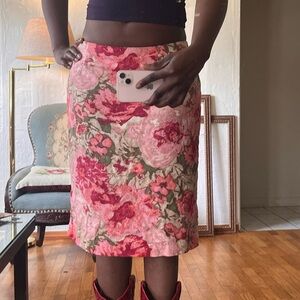 Talbots Pink and Green Floral Midi Skirt